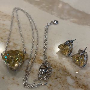 Gorgeous Sterling Silver Yellow Diamond CZ Pendant/Earrings Set